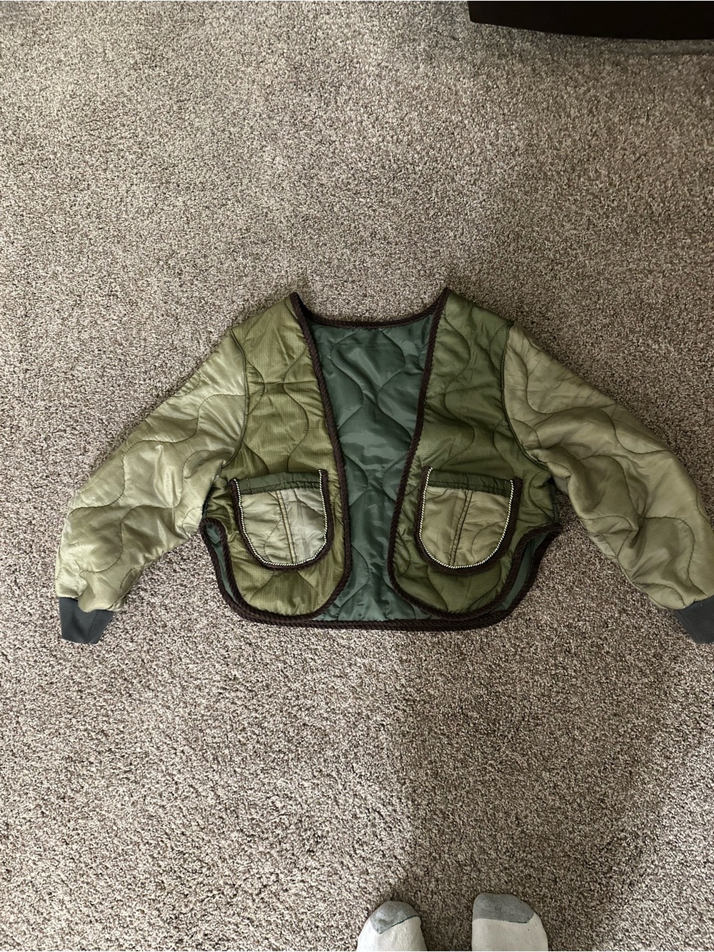 Woman Quilted Green Crop Jacket
